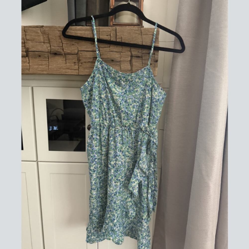 Vero Moda Blue Green Floral Wrap Mini Sundress Ruffle Hem Size Small